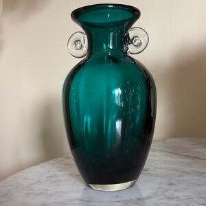 Source Unknown Emerald Glass Vase with Clear Accents